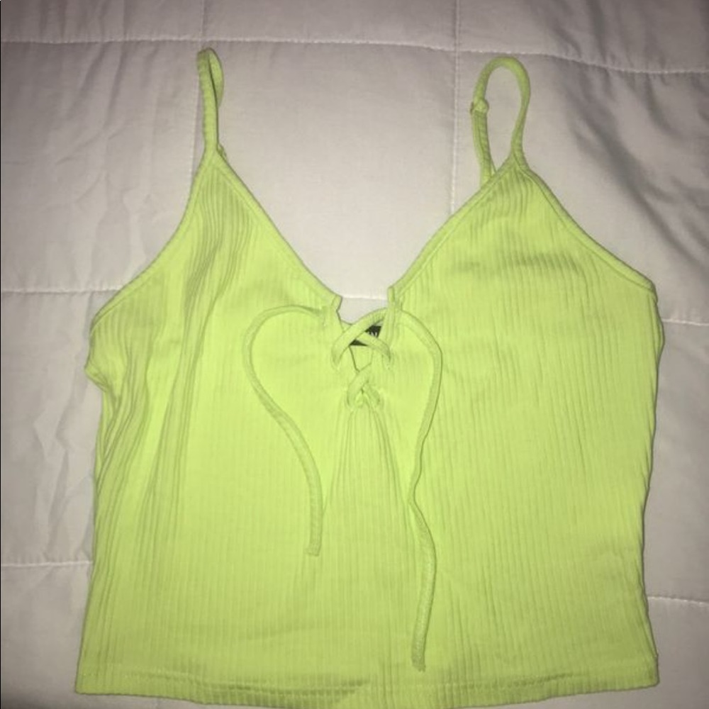Bright lime green tie up tank top